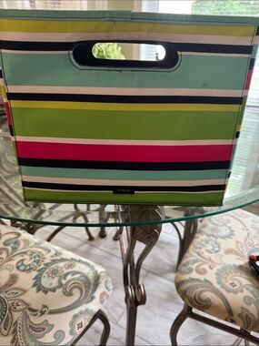 thirty-one Striped Tote in Lime, Mint & Hot Pink